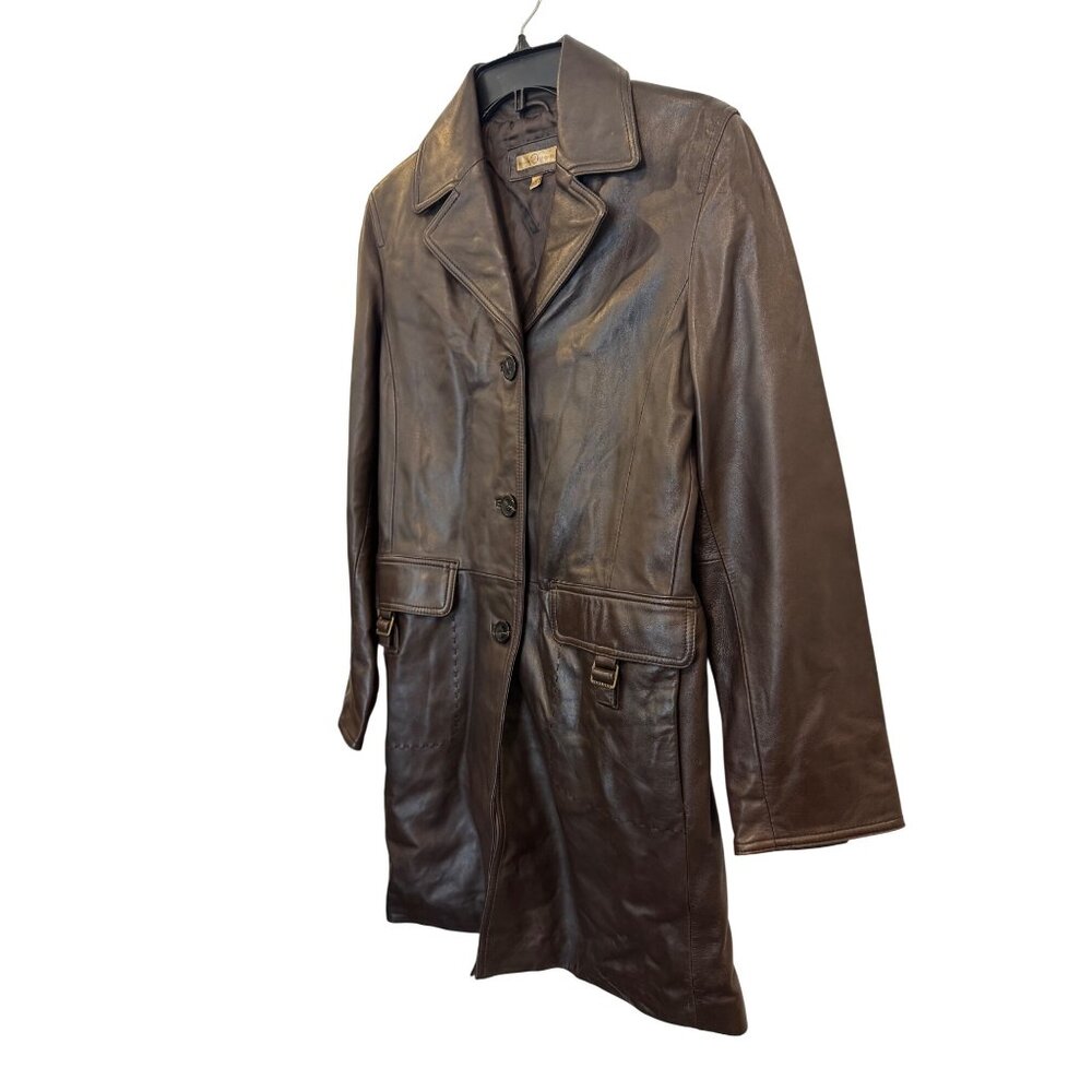 Wilsons Leather Brown Medium Womens Button-Up Coat With Pockets & Belt Detail - Picture 2 of 8